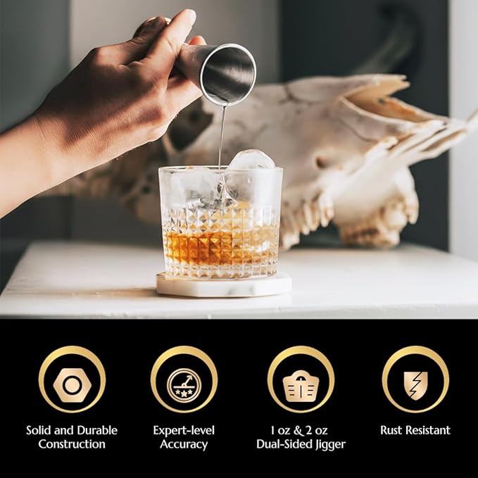 Double Japanese Jigger by Bull In China - 0.25oz to 2oz Measures for Cocktails, Bars & Bartenders (Stainless Steel)