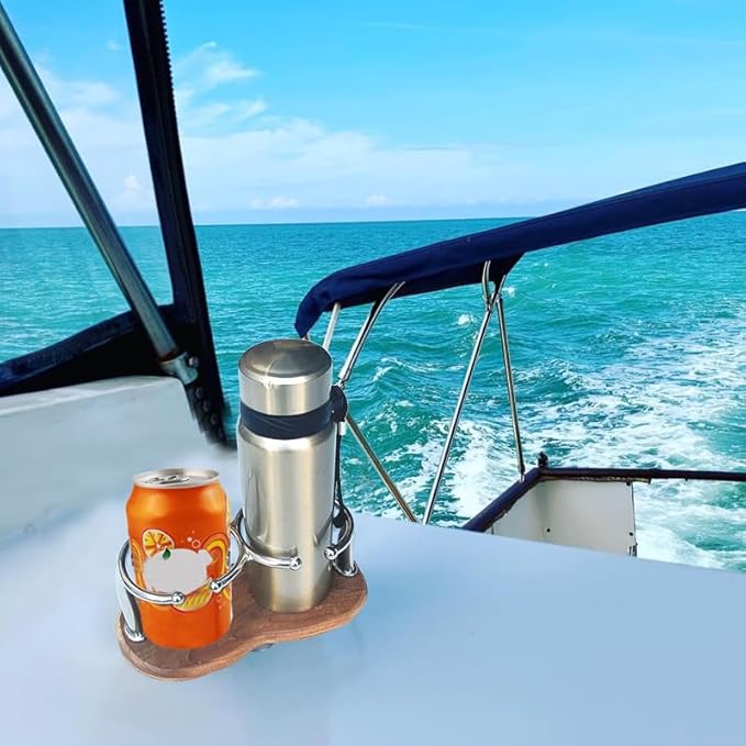 Teak 3-Hole Cup Holder, 316 Stainless Steel Cup Holder for Boat, Kitchen, RV