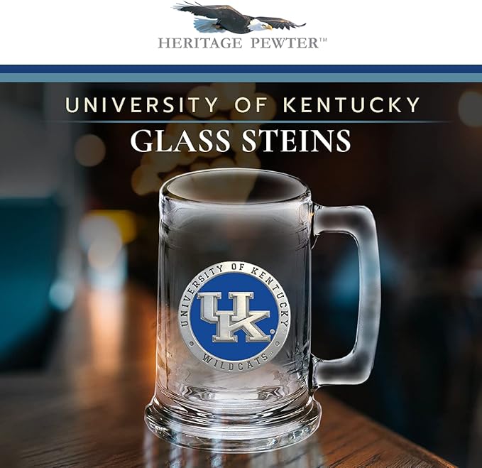 Heritage Pewter Kentucky Beer Stein Glass | 15 Ounce German-Style Beer Glass | Intricately Crafted Metal Pewter Alma Mater Inlay
