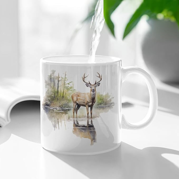 Coffee Mugs Deer Pattern Ceramic Latte Mug with Handle 11 OZ for Men Women for Latte Cappuccino Cocoa Milk Dishwasher & Microwave Safe