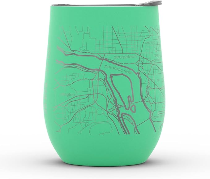 Well Told Engraved Washington DC Map Insulated Wine Tumbler, Etched Stainless Steel Cup (12 oz, Sunday Green) City Map Insulated Tumbler, Custom Insulated Tumbler, Outdoor Drinkware