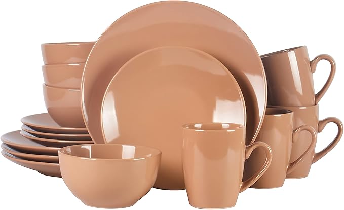 Color Wave Stoneware16pc Dinnerware Set, Beige