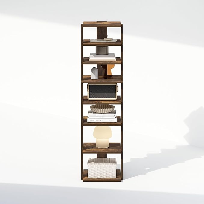 Furinno Turn-N-Tube Corner Shelf, 8-Tier Display Rack, Vertical Corner Storage Rack, Space Saving Organization and Storage, Entryway, Living Room, Closet, Amber Pine