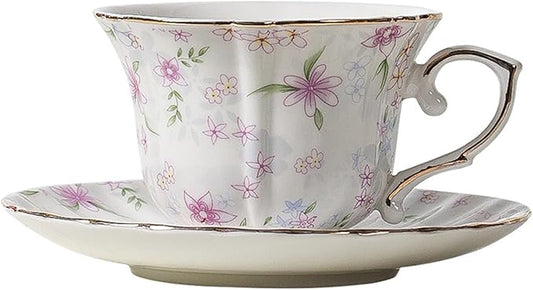 Bone China teacups,Vintage flower Pattern Espresso Teacups and Saucers,ceramic Coffee Mug Set & tea cups for women,about 7 oz(200 ml), Style02