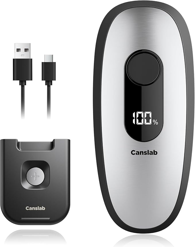 Canslab IRON Rechargeable Electric Can Opener: Wall-Mountable Easy Storage, Smart Auto Stop & LED Battery Track, Hands-Free Operation, Side Cut Smooth Edge, Stainless Steel Professional-Grade Blade