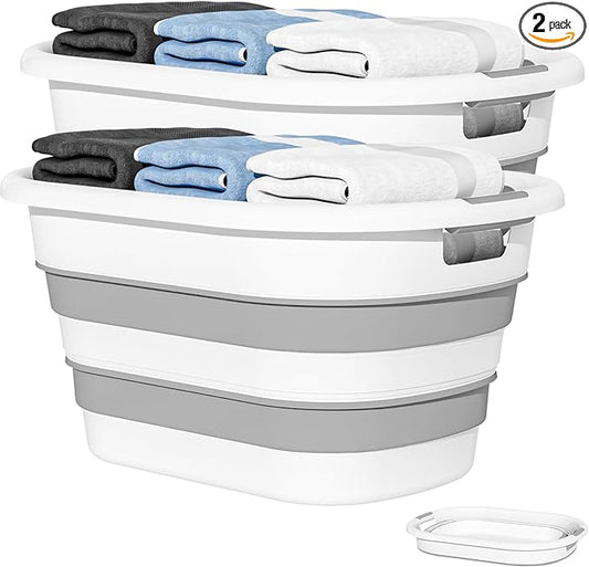 43L(11.5Gallon) Collapsible Laundry Baskets Plastic, Pop Up Laundry hamper/Storage Container, Foldable Laundry Basket with Large Capacity,Sturdy,Space Saver (Grey, 2 Packs)