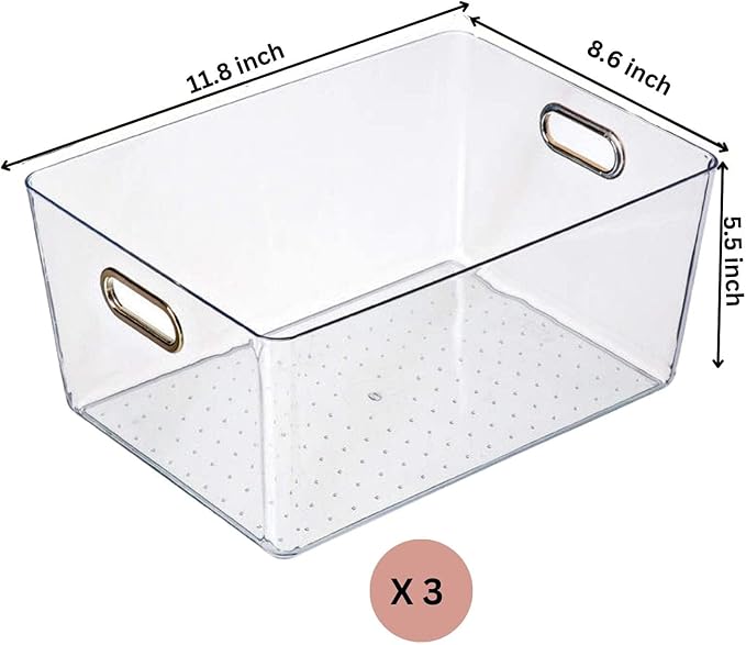 Clear Plastic Storage Bins Kitchen Organization, Pantry Storage, Fridge Organizer, Pantry Organization and Storage Bins, Cabinets Organizers, Bathroom storage bins- 3L