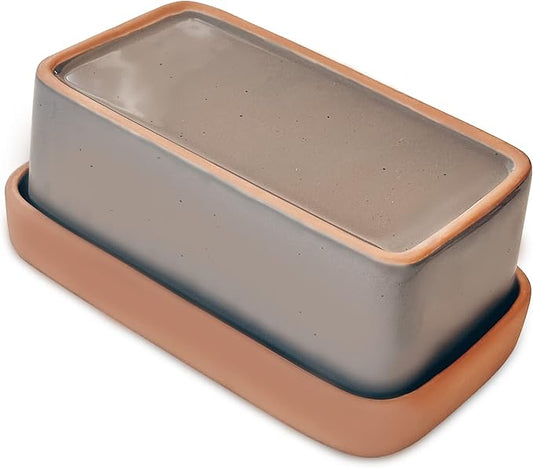 Mora Ceramic Two-in-One Butter Dish with Lid, Covered Butter Crock Container to Leave on Countertop - Large Storage Keeper/Holder for Kitchen, Gifts for Her, Butter Tray For Counter - Sesame Milk