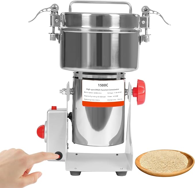 1500g High Speed Food Electric Stainless Steel Grinder Mill Seeds,4100W Electric Grain Mill,30000r/min,Flour Nut Pill Wheat Corn Herbs Spices & Seasonings Dry Grinder (1500g)