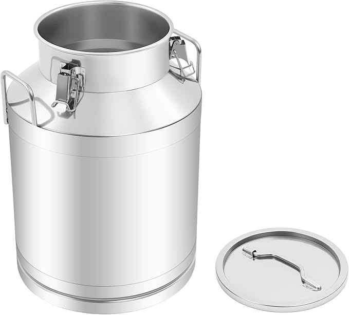 Milk Can Stainless Steel Containers with Lids Old Fashion Milk Jug Metal Bucket with Practical Handles, Sealed Bucket for Milk Water Wine Honey Oil Rice Tea Beans Grains (50 L/13.21Gal)