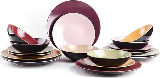 Colors Life Dinner 18pc Set, Very Berry - 6 Assorted Colors Berry, Beige, Curry, Olive, Plum and Pink