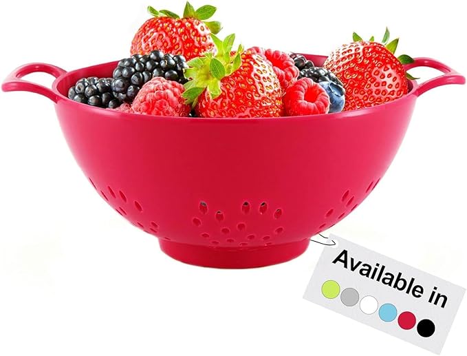 Meadow Lane 6-inch Small Colander, BPA-Free, Dishwasher Safe, Double Handles, Compact Food Strainer for Berries, Veggies and Pasta, 3-Cup Capacity, Cardinal Red