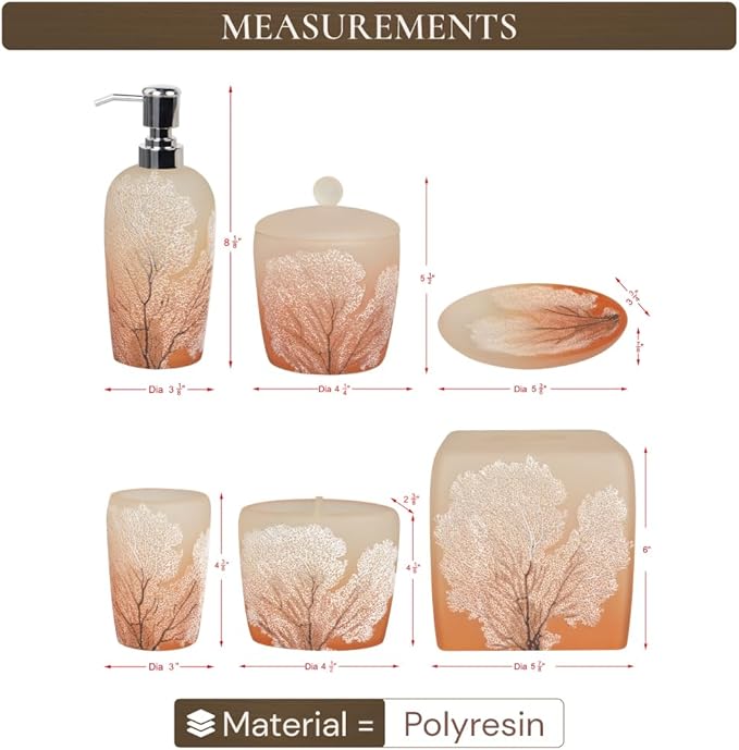 Decozen Bathroom Accessories Set 6Pcs – Soap Dispenser, Toothbrush Holder, Tumbler, Soap Dish & Cotton Swab Jar – Modern Bathroom Decor, Bath Set for Christmas Decor, Carruthers