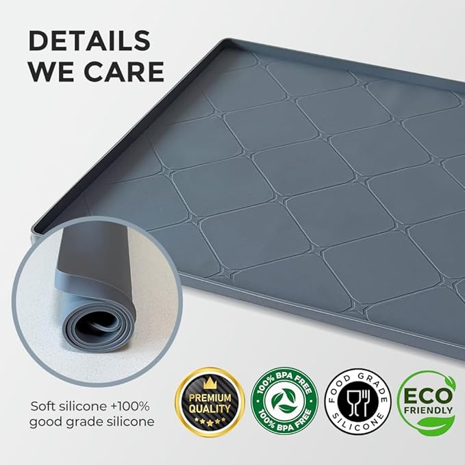 Under Sink Mats for Kitchen : Waterproof 19" x 22" Under-Sink Organizers Sink Mat Protectors, Flexible Silicone Drip Tray Pet Food Mats Kitchen Bathroom Drawer Shelf and Cabinet Liner, Grey
