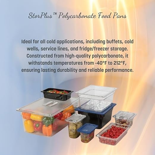 Carlisle FoodService Products Storplus Food Pan, Storage Container with Spoonable Corners for Catering, Buffets, Restaurants, Polycarbonate (Pc), 1/3 Size 6 Inches Deep, Black