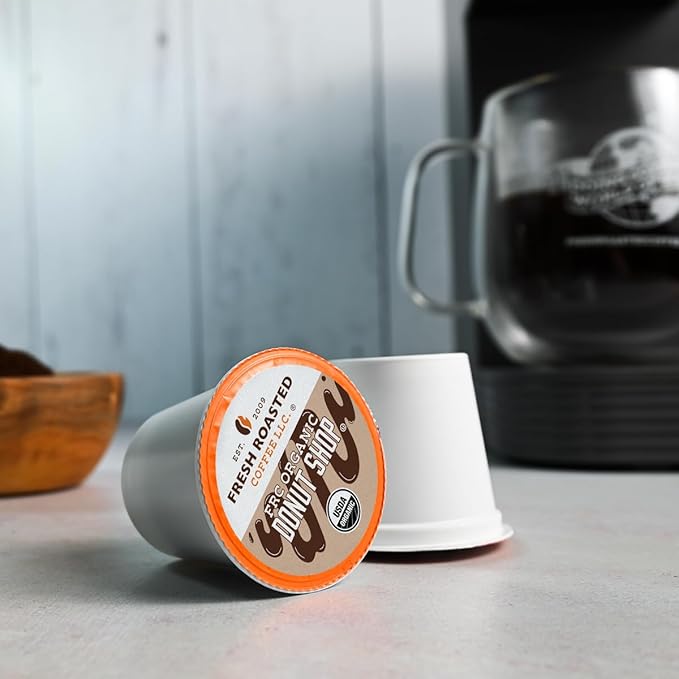 Fresh Roasted Coffee, Organic Donut Shop | USDA Organic, Kosher | Medium Roast 24 Pods for K-Cup Brewers