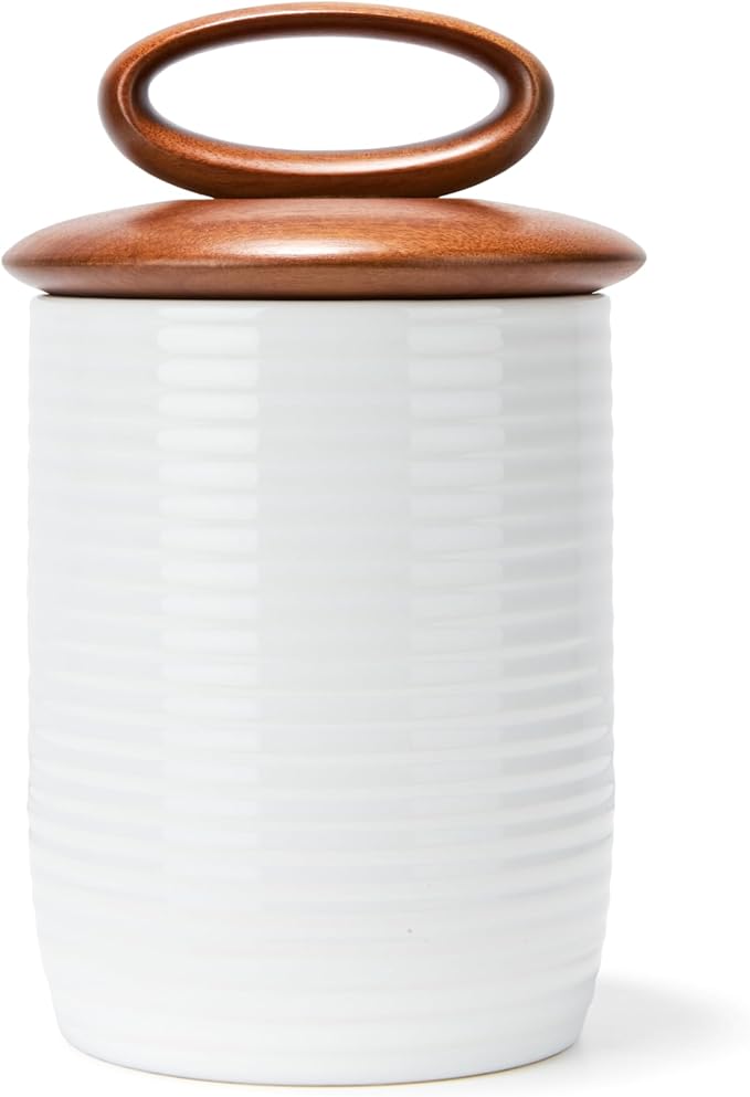 Nambe x Tom Papa Breaking Bread Canister - 10”H x 6”W, Ceramic Stoneware Storage Jar with Acacia Wood Lid & Silicone Seal for Fresh Food, Scandinavian Kitchen Decor for Countertop Storage (Medium)