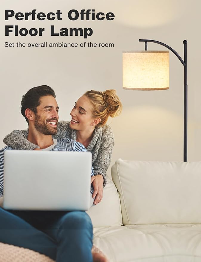 Ambimall 60" Floor Lamps for Living Room with 3 Color Temperatures, Standing Lamp Tall with Adjustable Linen Shade, Tall Lamps for Living Room Bedroom Office Classroom Dorm Room, 9W Bulb Included