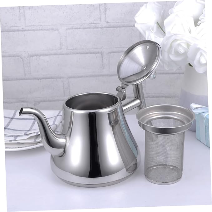 1L Stainless Steel Tea Kettle with Strainer Water Kettle for Home and Restaurant Use Stylish Glossy Finish and Ergonomic Handle