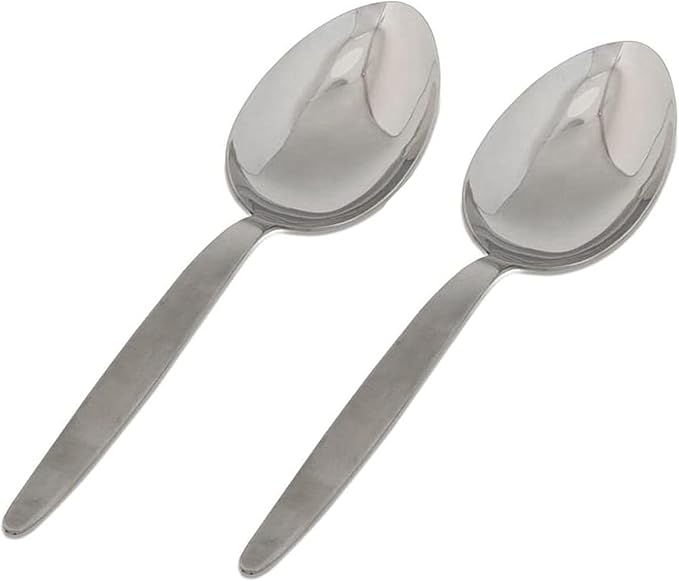 Chef Kunz Spoon Set | Pack of 2 | 18/10 Stainless Steel Serving Spoons | 9 Inch Basting Quenelle Chef Cooking Utensils Dinner Plating Spoon