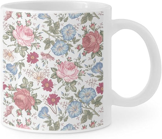Coffee Mugs Ceramic Latte Mug with Handle Flowers Pattern 11 OZ for Men Women for Latte Cappuccino Cocoa Milk Dishwasher & Microwave Safe