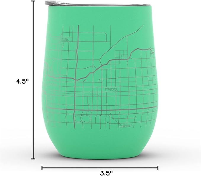 Well Told Engraved Phoenix Arizona Map Insulated Wine Tumbler, Etched Stainless Steel Cup (12 oz, Sunday Green) City Map Insulated Tumbler, Custom Insulated Tumbler, Outdoor Drinkware