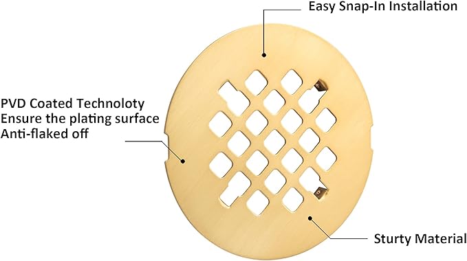 Artiwell 4-1/4” OD Snap-in Shower Drain Cover, Round Shower Drain Strainer Grid, Replacement Cover, Designed for Long-Lasting