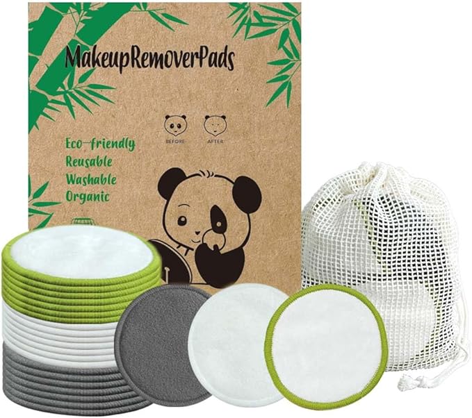 28 Pack Reusable Makeup Remover Face Pads with Laundry Bag Washable Soft and Comfortable Cleaning Face Skin,Washable Bamboo Cotton Rounds Multicolour