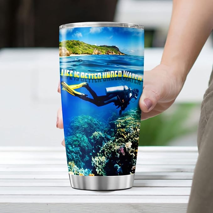 CUBICER Scuba Diving Insulated Mug Cup Scuba Divers Coffee Tumblers Diver Tumbler Gifts For Men Women Husband Christian On Birthday Stainless Steel 20 Oz Home Funny Travel Mugs