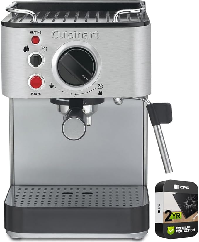 Cuisinart EM-100fr 15-Bar Stainless Steel Espresso Maker (Renewed) Bundle with 2 YR CPS Enhanced Protection Pack