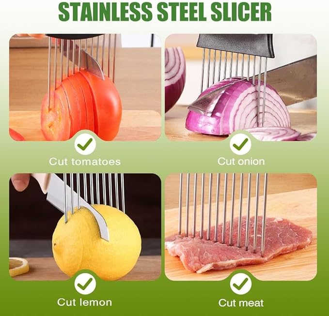 Onion Slices Holder: Ultifunctional Fruit Egg Onion Holder for Slicing,Lemon Slicer Vegetable Cutter,Loose Meat Pin, Kitchen Chopper Slicing Tool (2PCS)