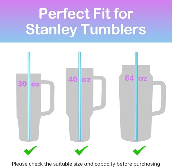 NiHome 12-Pack Plastic Reusable Drinking Straws for Stanley 40 oz 30oz 64 oz Tumbler, 12 Colors 12 In Reusable Straws Fit for Stanley Cups w/ 2 Brushes, BPA-Free for Cold & Hot Beverages (12 Colors)