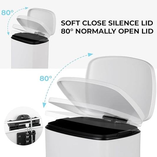8 Gal Kitchen Trash Can, 30L Recycling or Garbage Bin, Brushed Stainless Steel Waste Basket, Soft&Quiet Close Dustbin, with Step-On Pedal, Removable Inner Bucket, for Home, Office, Living Room