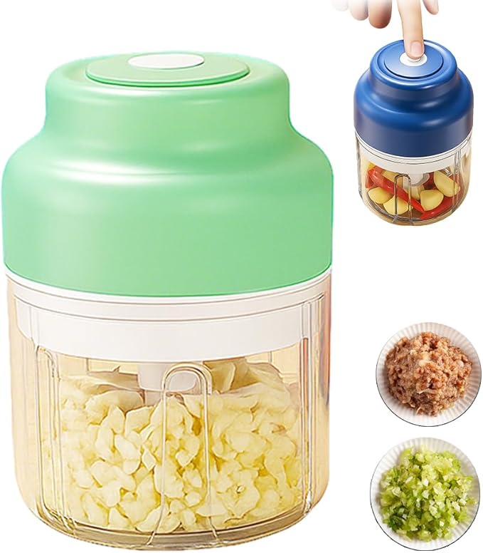 Electric Garlic Chopper, Mini Food Processor Small USB Rechargeable Mini Chopper, Wireless Electric Veggie Grinder & Garlic Mincer for Onion, Chili, Ginger (Green, 320ML)