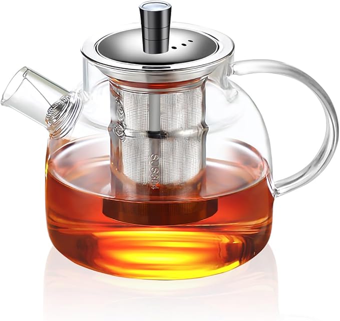 TMOST Glass Teapot with Removable Infuser, Stovetop Safe Tea Kettle blooming Loose Leaf Tea pot (33oz/1000ml)
