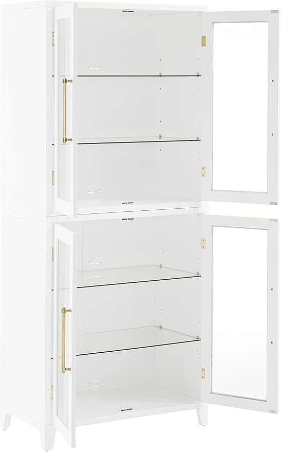 Crosley Furniture Roarke 2-Piece Glass Door Kitchen Pantry Storage Cabinet Set, Living Room, Entryway, White