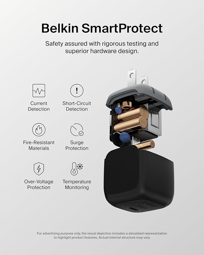 Belkin USB C Charger Block 45W - PD3.1 PPS Super Fast Charging - Samsung Galaxy S25, S24, Apple iPhone 17, Air, Pro, Pro Max, AirPods, Apple Watch, Google Pixel 10, Nintendo Switch, etc - Black