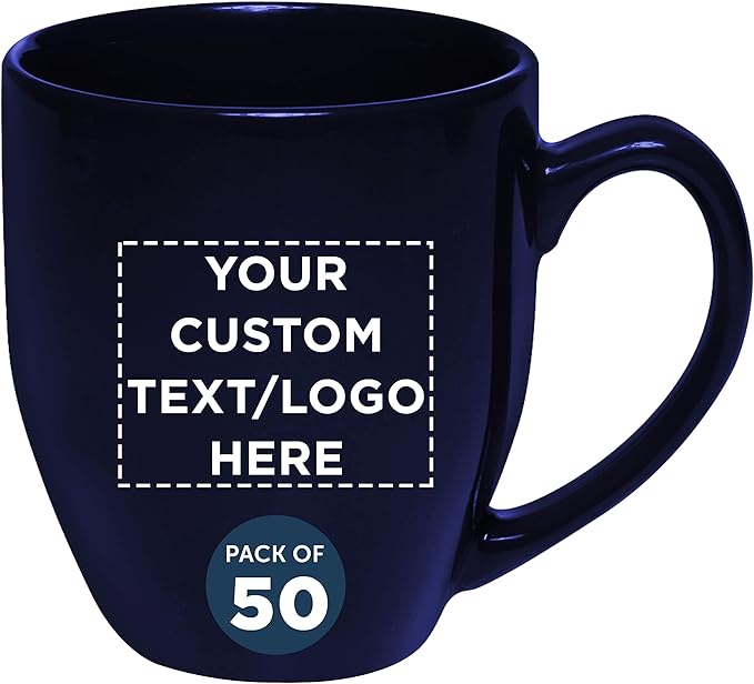 Custom Large Coffee Cups 16 oz. Set of 50, Personalized Bulk Pack - Perfect for Tea, Espresso, Cappuccino, Hot Cocoa - Blue
