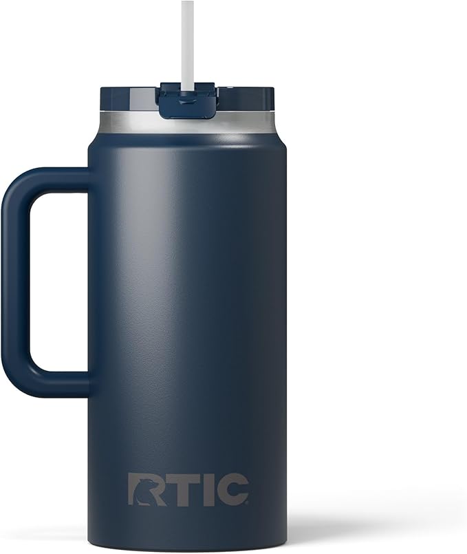 RTIC 64 oz Ceramic Lined Insulated Road Trip Tumbler, Leak-Resistant Lid, Navy