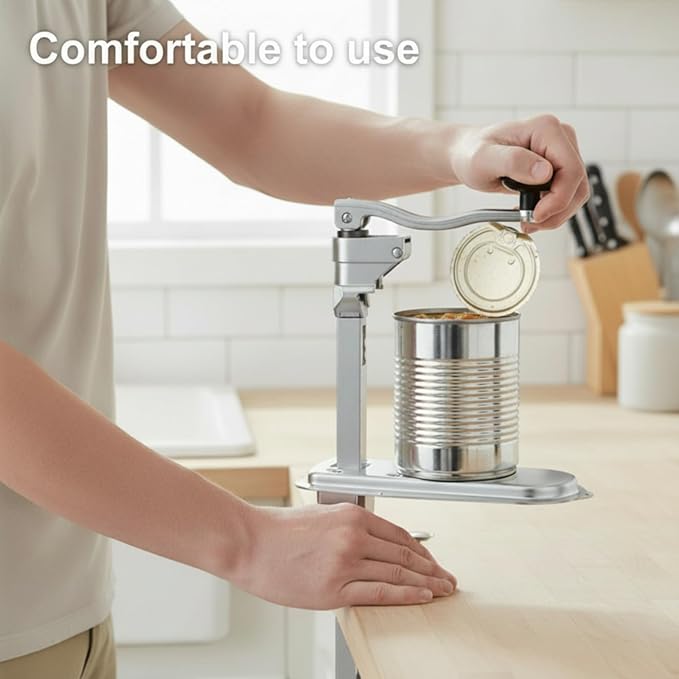Amylove Commercial Can Opener Heavy Duty Manual Industrial Grade for Large Cans up to 17 Inches, Stainless Steel Blade & Plated Base, Ideal for Kitchen or Restaurant Use.