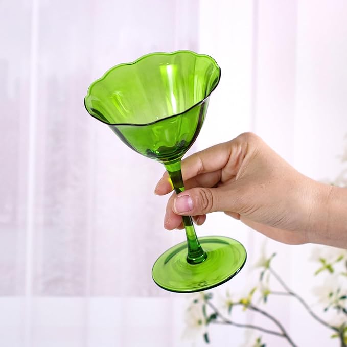 KAMMAK Martini Glasses Set of 2, 5.75 oz Clear Crystal Cocktail Glasses with Stem, Reusable Cocktail Glassware for Wedding Birthday Party, Bar, Margarita, Whiskey, Gin, Tequila, Green Martini