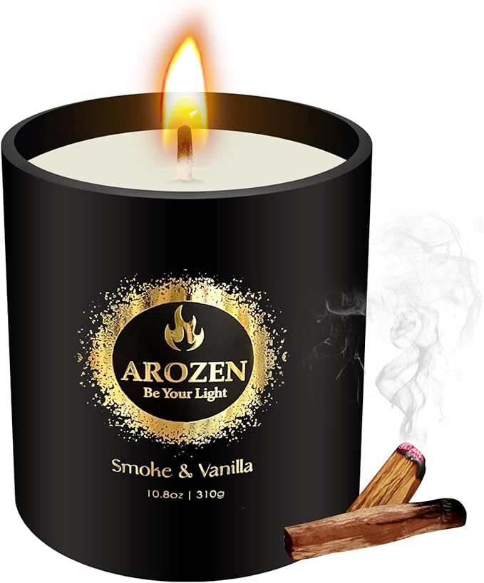 Premium Smoke & Vanilla Scented Candles | Black Large Candle for Home Scented | 70-Hour Long Lasting Soy Candle for Him, 10.8oz, Men’s Aromatherapy Candles Gifts for Men, Stress Relief Gift