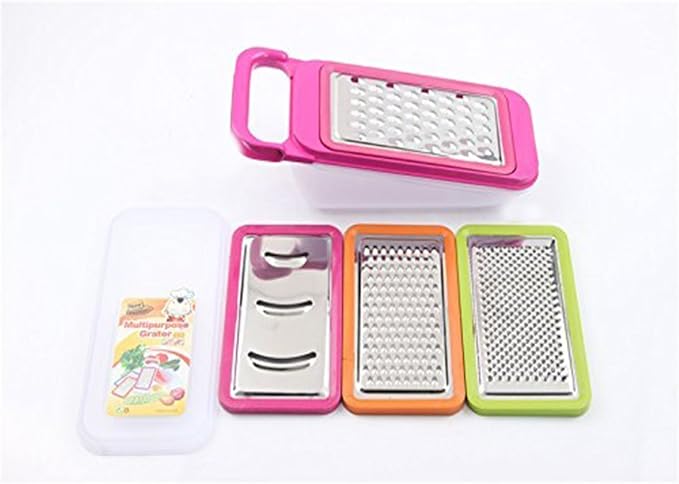 TENTA KITCHEN Stainless Steel Zester Grater, Zest/Slice Citrus & Lemon Cheese Potatoes, Fruit & Vegetables- Non-Slip Rubber Handle (4 in 1,Red)