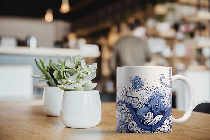 MUGBREW Giant Blue Octopus Ceramic Coffee Mug Tea Cup, 11 OZ