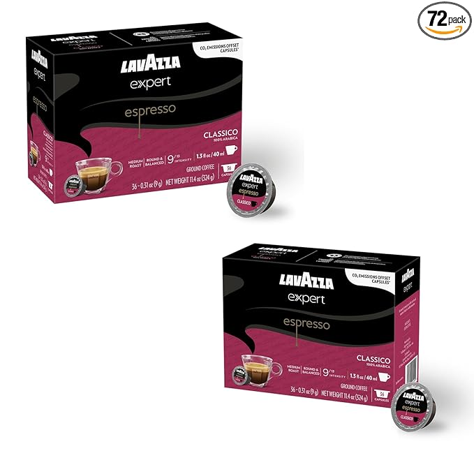 Lavazza Expert Espresso Classico Capsules – 72 Count – Medium Roast Coffee Pods Made with 100% Arabica Beans – Compatible with Lavazza Classy Mini & Classy Plus Machines