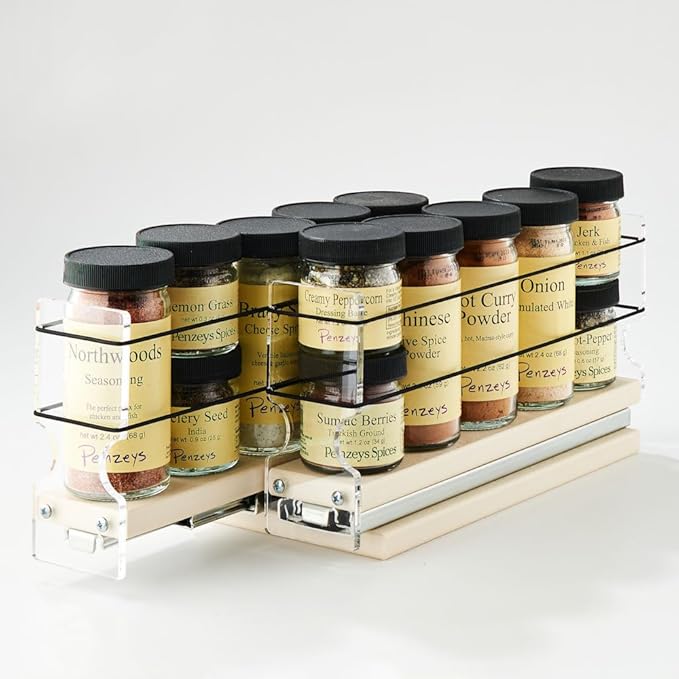 Vertical Spice - Narrow Pullout Spice Rack - Sliding Drawer for Kitchen Organization - Pantry Organizers and Storage - 2 Drawers - 10 Spice Jar Capacity (4.6" W x 5.0" H x 10.6" D, Cream)
