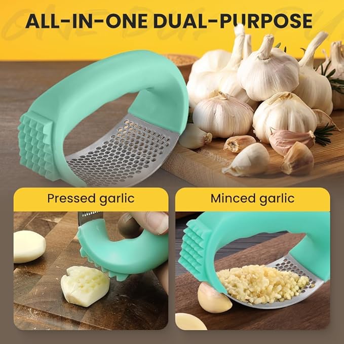 Stainless Steel Garlic Presser, 2024 New Garlic Press Rocker Garlic Mincer Garlic Crusher,Kitchen Garlic Press Mincer Crusher Solid Stainless Steel with Handle (Black)