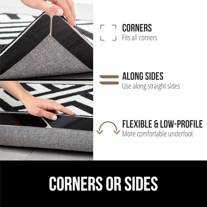 GORILLA GRIP 24 Pc Rug Gripper Pads Keep Area Rugs Corners from Curling, No Damage Reusable Double-Sided Sticky Pads, Holds Down Carpet, Stays in Place on Hardwood Floors, Grips Tile Floor, Home Décor