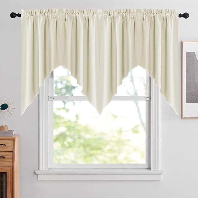 NICETOWN Swag Curtains for Kitchen Sink Topper, Farmhouse Light Blacoking Rod Pocket Window Curtain Valances for Living Room, 36" Wide x 36" Long Each Panel, 1 Pair, Light Beige
