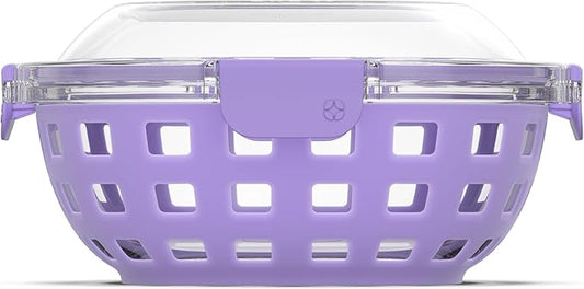 Ello Duraglass Meal Prep Lunch Bowl Container, 5 cup- Glass Food Storage Container with Silicone Sleeve and Airtight BPA-Free Plastic Lid, Dishwasher, Microwave, and Freezer Safe